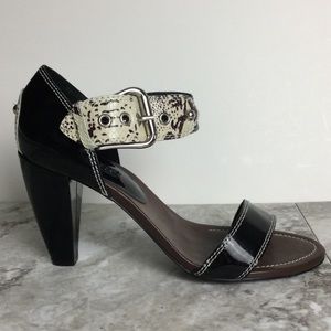 Carole Little Black Patent Snake Print High Heeled Sandal Sz 9.5M